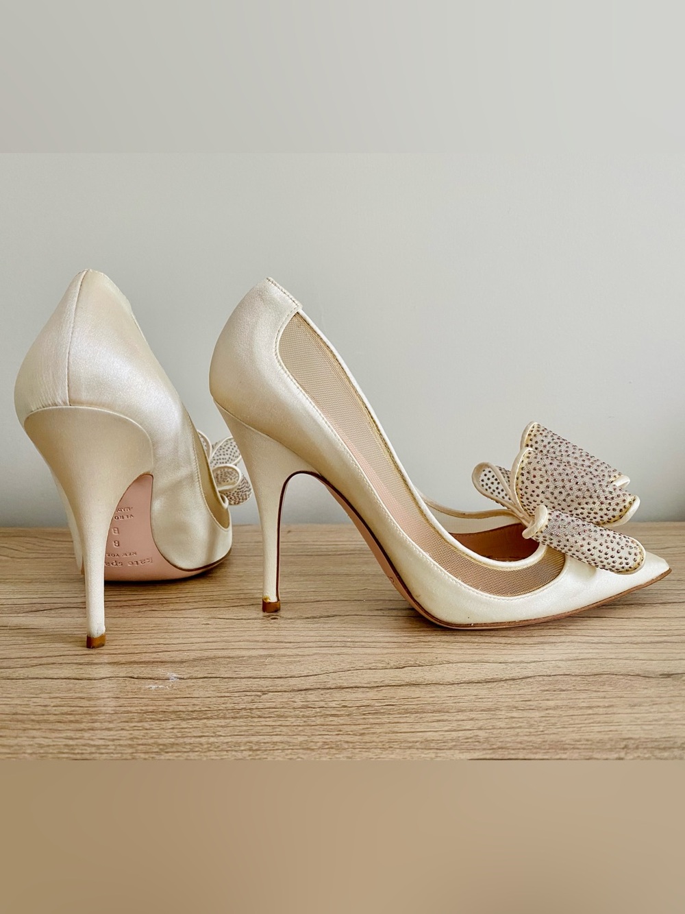 kate Spade Cream Satin Pointed-Toe Bow Pumps - Picture 3 of 6